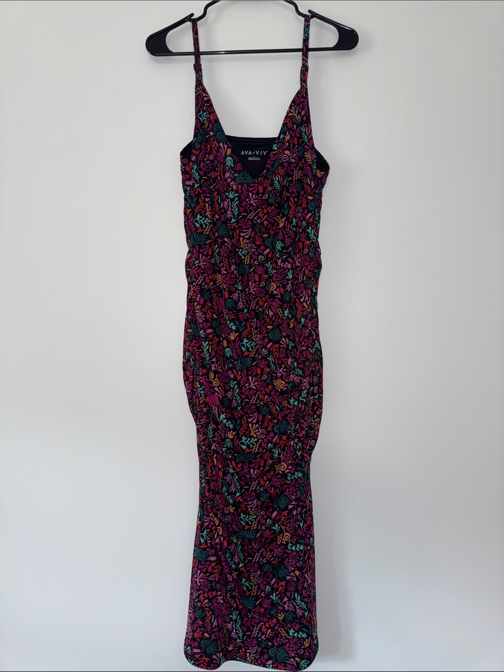 Ava & Viv Black Maxi Dress with Pink and Teal Floral Print